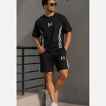 ست تیشرت شلوارک بیسکوییتی طرح UNDER ARMOUR نواردوزی شده - تصویر 3