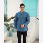 پیراهن مردانه الیاف طبیعی 100 درصد پنبه مدل هشت دکمه رنگ آبی نفتی