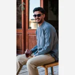 پیراهن مردانه الیاف طبیعی 100 درصد پنبه مدل تمام دکمه مچ دار رنگ آبی - Image 2