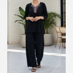 بلوز و شلوار نخی زنانه سبز یشمی فری سایز - Image 3