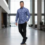پیراهن مردانه آستین بلند و کوتاه چاپی طرحدار با رنگ ثابت و بدون آبرفت - Image 3