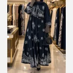 پیراهن کلوش حاشیه دار یسنا جنس کرپ بوگاتی فری سایز - Image 5
