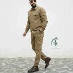 ست پیراهن و شلوار کتان مردانه مدل یاشیل رنگ خاکی