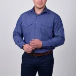 پیراهن مردانه آستین بلند تترون چهارخانه دو جیب مدل رگولار فیت
