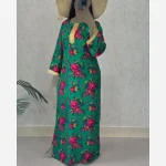 پیراهن ساحلی ترکمنستانی نخی فری سایز تا 50 نوار طلایی - Image 5