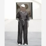 ست کراپ و شلوار تنسل پری خنک دو خط فری سایز 38 تا 46 چهار رنگ