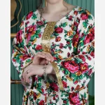 ساحلی نخی ترکمنستان طرح کتیبه طلایی گل درشت فری سایز رنگ مشکی کرم سبزیشمی آبی سورمه ای تیره - تصویر 5