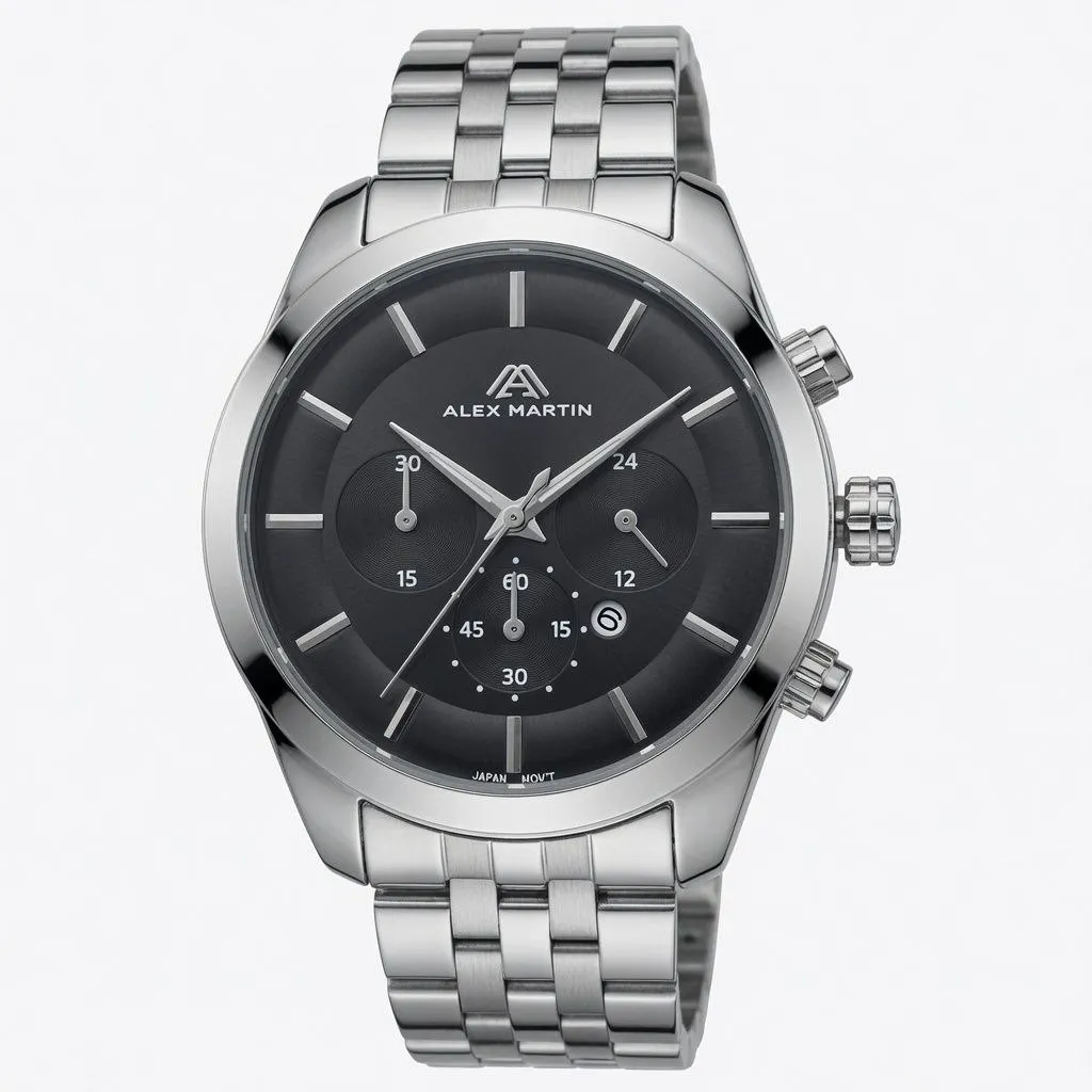 76f57571-916d-4450-b726-af016e1c6c42 ساعت مردانه استیل صفحه مشکی الکس مارتین تقویمدار موتور ژاپن - Image 1