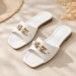 صندل زنانه آلینا سفید راحتی شیک تابستانی تخت مجلسی - Image 3