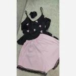 لباس خواب ساتن کش ابریشمی وارداتی فری سایز طرح دخترونه زیبا - تصویر 4