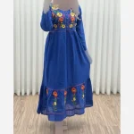 پیراهن گلدوزی هندی بلند نخی وارداتی فری سایز 38 تا 48 - Image 3