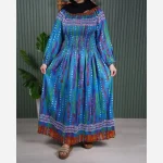 پیراهن بلند زنانه قواره بزرگ کریشه نخی هندی باران فری سایز - تصویر 2