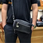 کیف دستی و دوشی چرم طبیعی گاوی دو خانه مدل شوزبگ - Image 5