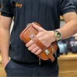 کیف دستی و دوشی چرم طبیعی گاوی دو خانه مدل شوزبگ - Image 11