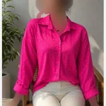 شومیز نگین دار طرح پاپیون آستین موچی جنس نخ وارداتی خنک - تصویر 4