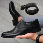 ست کفش مردانه مدل رویال کشی و کمربند چرم رابو - Image 3