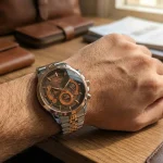 ساعت مچی مردانه سیکو دورنگ رزگلد صفحه مشکی طرح سه موتور با تقویم و موتور ژاپن - Image 4