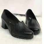 کفش پاشنه دار زنانه چرم مصنوعی مشکی مدل دل آرا