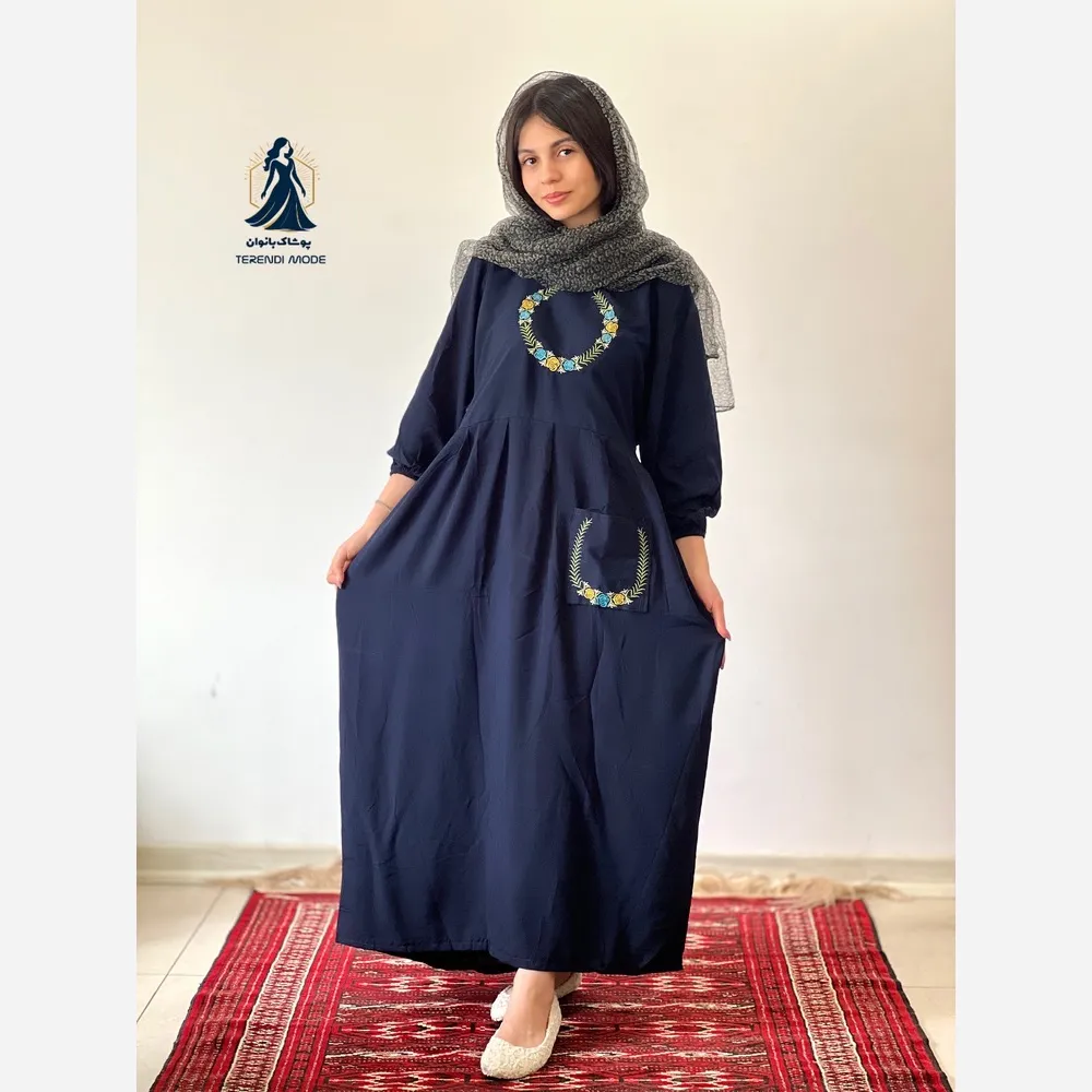 b281f73f-b6af-4478-8c54-bdd0880c86fe ساحلی گلدوزی تک جیب زنانه جنس نخ ململ رنگ زیتون خنک تابستانه - تصویر 1