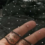 شال مجلسی زنانه مشکی نگین دار توری دور دانتل سایز 170x50 - Image 3