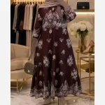 پیراهن کلوش حاشیه دار یسنا جنس کرپ بوگاتی قد 140 فری سایز - Image 3