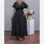 پیراهن خامه دوزی وارداتی هندی آستین کوتاه فری سایز جلو دکمه دار - Image 4