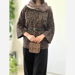 شومیز زنانه طرح پلنگی جنس کریشه نخ فری سایز - تصویر 4