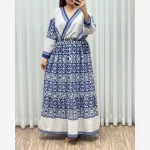 پیراهن ساحلی زنانه مدل چپ و راستی طرح فلور حاشیهدار فری سایز