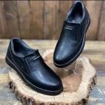 ست کفش و کمربند مردانه مدل جردن، کفش طبی دوردوخت مشکی سایز 40 تا 44 - Image 5