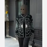 کتی خورشید کرپ لمه مروارید و سنگ سایزبندی 40 تا 50 تک رنگ مشکی قد 70 - Image 2