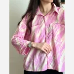 شومیز نخ کراش نگین دار جیب دار فری سایز - Image 5