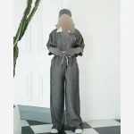 ست کراپ و شلوار تنسل پری خنک دو خط فری سایز 38 تا 46 چهار رنگ - Image 2