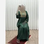 پیراهن ساحلی زنانه یقه گلدوزی هندی فری سایز رنگی قد 135 - Image 5