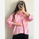 شومیز نخ کراش نگین دار جیب دار فری سایز - Image 7