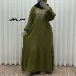 پیراهن ساحلی نخی زنانه مدل آیدا فری سایز مناسب تا 50 با کمربند - تصویر 3