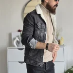 کت جین خزدار زنانه تمام کش رنگ مشکی ذغالی سایز L تا XXXL - Image 3
