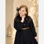 پیراهن مشکی دخترانه یقه گلدوزی شده جنس تترون نخ اعلا مناسب بهار و تابستان 6 تا 12 سال - تصویر 3