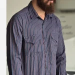 پیراهن جین آستین بلند دو جیب مردانه پارچه جین کاغذی کشی سایز M تا XXL - Image 4
