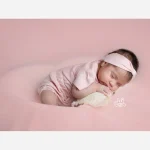 ست لباس پنبه نوزادی نیلی طرح بالرین آستین کوتاه و شلوار - Image 6