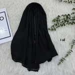 شال نخی مشکی قواره بزرگ 90 در 200 سانتیمتر بدون سُر خوردن و چروک شدن - Image 7