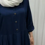 پیراهن ساحلی جلو دکمه نخی شسته شده فری سایز تا 46 بدون آبرفت و رنگ رفت کمربند دار تن خور شیک - Image 6