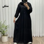 پیراهن ساحلی جلو دکمه نخی شسته شده فری سایز تا 46 بدون آبرفت و رنگ رفت کمربند دار تن خور شیک - Image 7