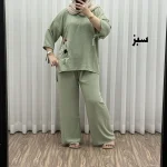 ست بلوز شلوار بادکنکی فری سایز تا 52 ابر و باد چهارفصل شیک و راحت بدون آبرفت و رنگ رفتگی - تصویر 4
