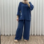 ست بلوز شلوار بادکنکی فری سایز تا 52 ابر و باد چهارفصل شیک و راحت بدون آبرفت و رنگ رفتگی - تصویر 3
