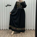 پیراهن نخی هندی سلن گلدوزی فری سایز تا 50 کمربنددار چهارفصل زنانه شیک - Image 7