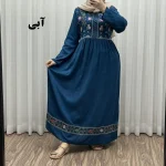 پیراهن نخی هندی سلن گلدوزی فری سایز تا 50 کمربنددار چهارفصل زنانه شیک - Image 6