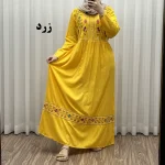 پیراهن نخی هندی سلن گلدوزی فری سایز تا 50 کمربنددار چهارفصل زنانه شیک - Image 8
