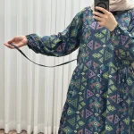 پیراهن زنانه بوگاتی فری سایز تا 46 قد 140 تن خور شیک و راحت بند کمر کمربند دار چهارفصل بدون سایه اندازی - Image 4