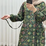 پیراهن زنانه بوگاتی فری سایز تا 46 قد 140 تن خور شیک و راحت بند کمر کمربند دار چهارفصل بدون سایه اندازی - Image 7