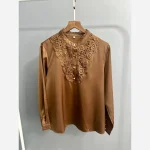 شومیز مجلسی ساتن مدل آمیتیست کد 1201 مناسب تا سایز 50 چهار فصل تنخور شیک و راحت - تصویر 2
